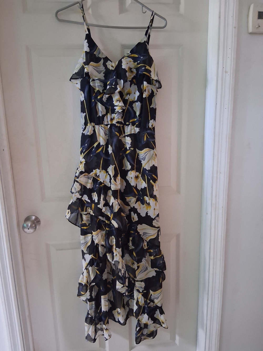 Floral Ruffle Maxi Dress in Navy and Yellow